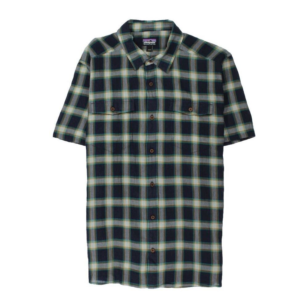 Patagonia Mens Size 2XL Short Sleeve Button Up‎ Shirt Plaid Green Casual